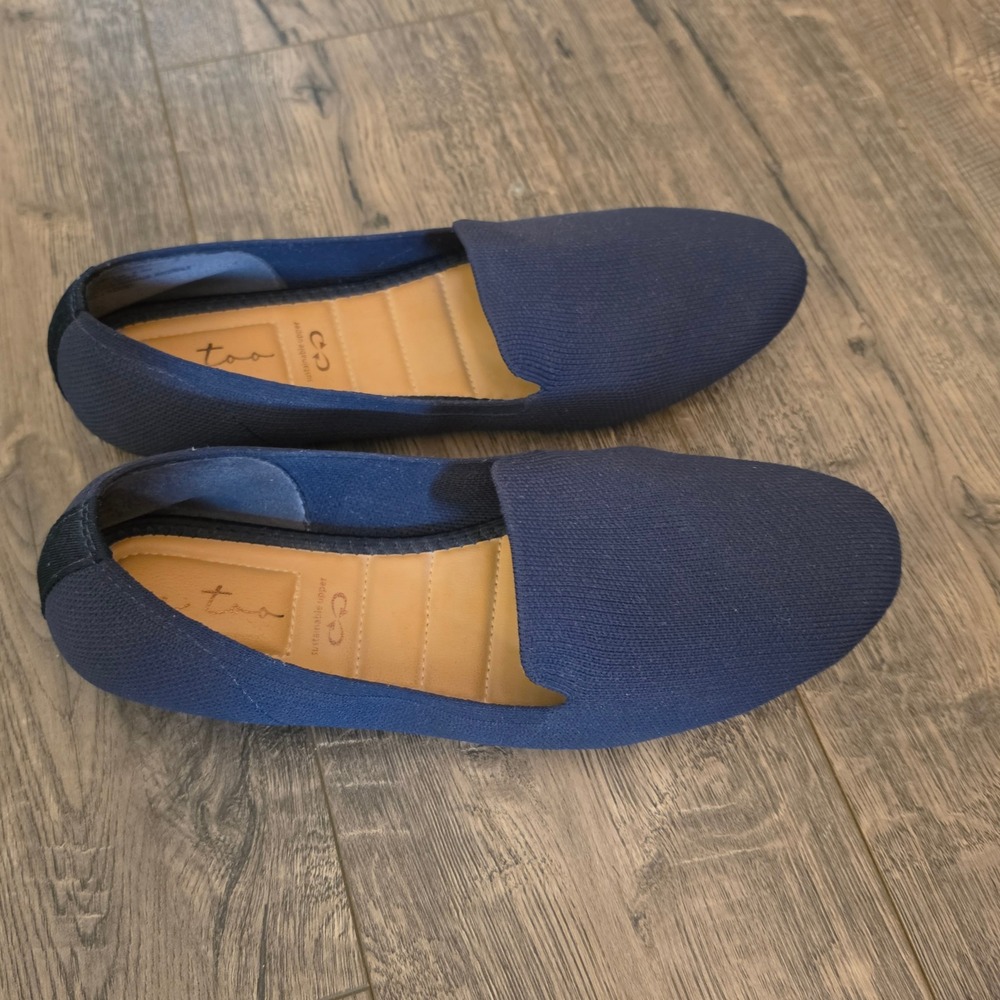 Me‎ Too Sustainable Knit Loafers Womens Navy Blue Slip On Almond Toe Flats